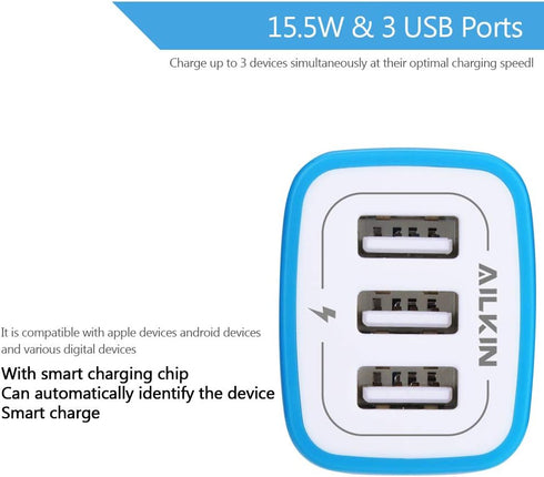 Wall Charger, USB Charger Adapter, 3.1A/3Pack Multi Port Fast Charging Cube Power Block for iPhone 15 14 13 12 11 Pro