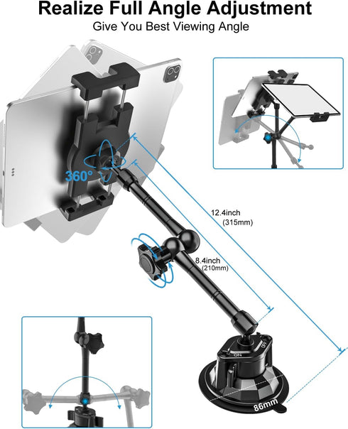 Metal Tablet Mount for Truck, Heavy Duty Super Suction Cup Dashboard Windshield Mount for 4.7-13" Tablets