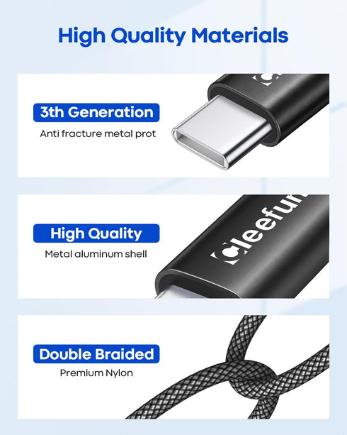 CLEEFUN USB C Cable 3ft (5-Pack) - Fast Charging Braided Cord for iPhone 15 Pro Max, Samsung Galaxy S24/S23/S22/S21/S20