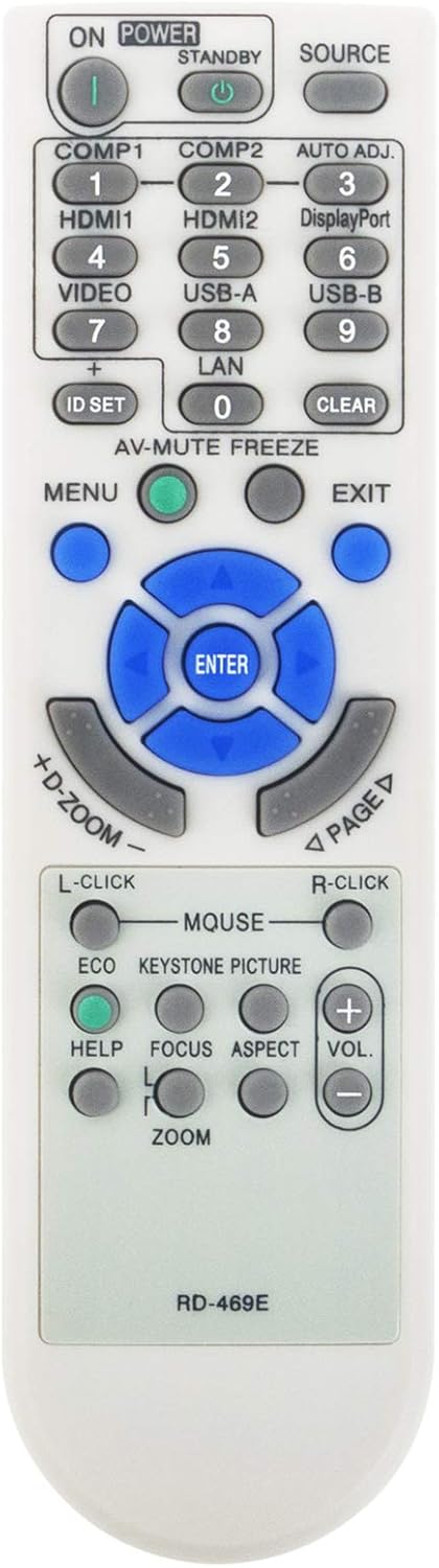 RD-469E 7N901052 Replacement Remote Control for NEC Projector V302X, V302W, V332X, V332W, U321H, UM351W, and More