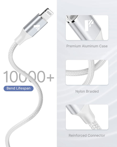 Power USB C to Lightning Cable 6FT 2Pack, MFi Certified Braided Fast Charger for iPhone 14, 13, 12, iPad & more.