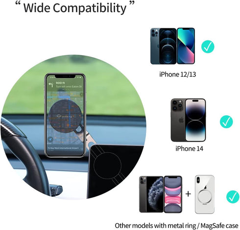 TPARTS Foldable Magnetic Car Cellphone Mount, Hidden Design for Tesla Model 3/Y, Compatible with iPhone 16, 15, 14, 13,