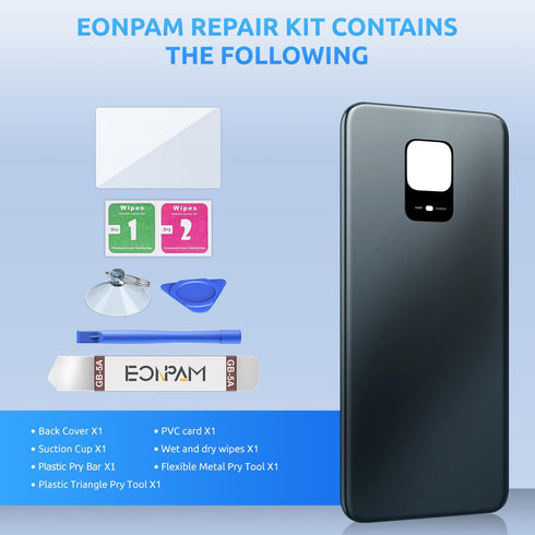 Eonpam 9S Back Glass Replacement for Xiaomi Redmi Note Back Cover Rear Housing with Camera Lens + Repair Tool Kit