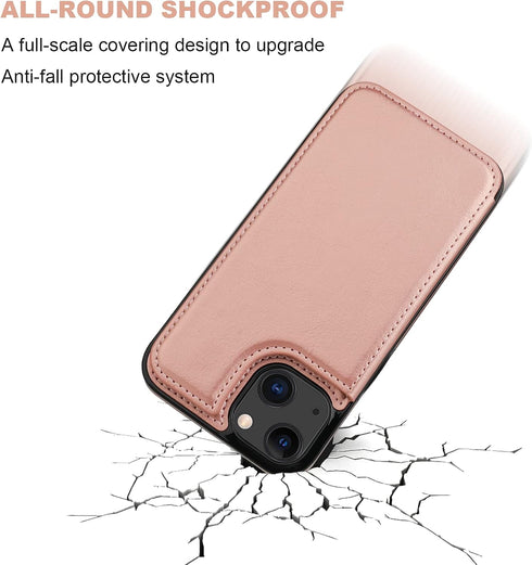 OT ONETOP 13 6.1 Inch(Rose ONETOP Compatible with iPhone Wallet Case with Card Holder, PU Leather Kickstand Card Slots