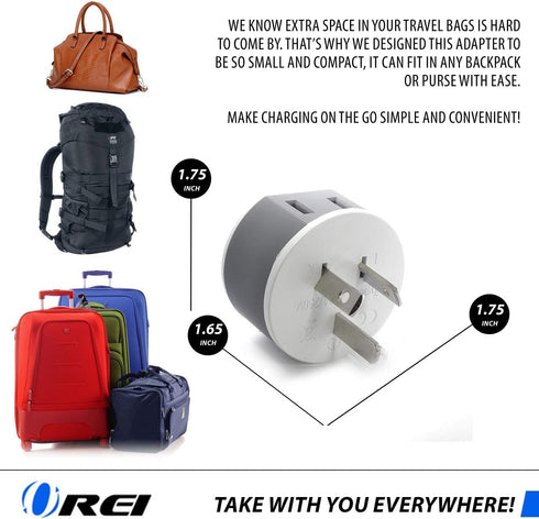 OREI Australia, New Zealand, China Power Plug Adapter with 2 USA Inputs - Travel 3 Pack - Type I (US-16) for Cell