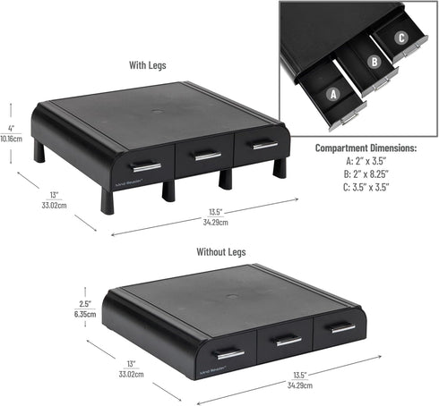 Mind Reader Monitor Stand, Laptop Riser, Desktop Organizer with Storage Drawer, Office, Plastic, 13.5"L x 13"W x 4"H,