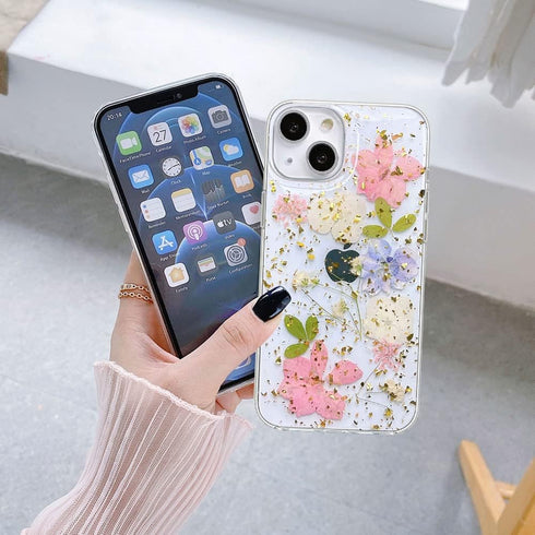 Abbery iPhone 14 Plus Case, Sparkly Pink Flower Design, Cute Clear Glitter Soft Silicone Floral Aesthetic Cover for