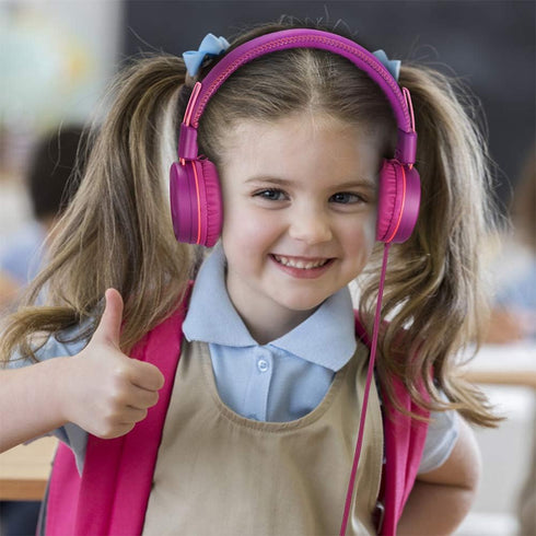POWMEE M1 Kids Headphones - Foldable, Adjustable, Tangle-Free, On-Ear, 3.5MM Jack, Purple, Perfect for Children.