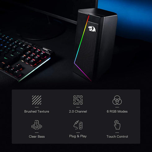 Redragon GS520 RGB Desktop Speakers, 2.0 Channel PC Stereo Speaker, 6 Colorful LED Modes, USB Powered, 3.5mm Cable