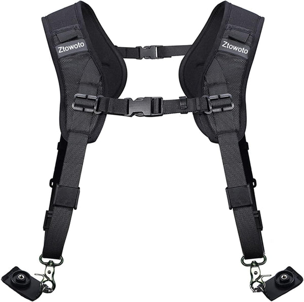 Ztowoto Double Shoulder Camera Strap Harness, Quick Release Adjustable Dual Tether Strap for DSLR SLR Cameras