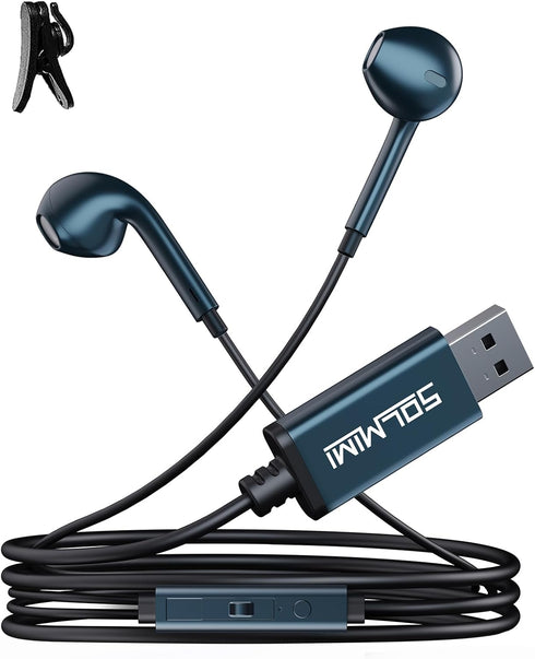 USB Headset with Microphone for PC, 2M USB Earbuds for Laptop, PS4/PS5, Volume Control & Mute, Ideal for Home & Office.