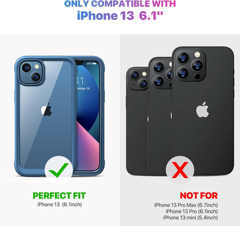 Diaclara Designed Case for iPhone 13, Full Body Rugged Case with Built-in Anti-Scratch Screen Protector, Soft TPU