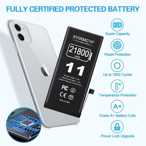XYIRMCYF 21800mAh 11, 0 11, Super Capacity Battery Compatible with iPhone Cycle Li-Polymer Replacement Battery