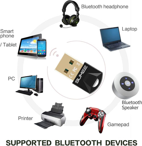 USB Bluetooth 5.0 Adapter Dongle, Wireless Transmitter Receiver for PC, Laptop, Desktop, Stereo Music, Skype Call,