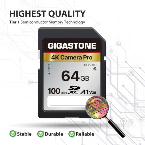 Gigastone 64GB SD Card V30 SDXC Memory Card High Speed 4K Ultra HD UHD Video Compatible with Canon Nikon Sony Pentax Kodak Olympus Panasonic Digital Camera with 1 Mini case