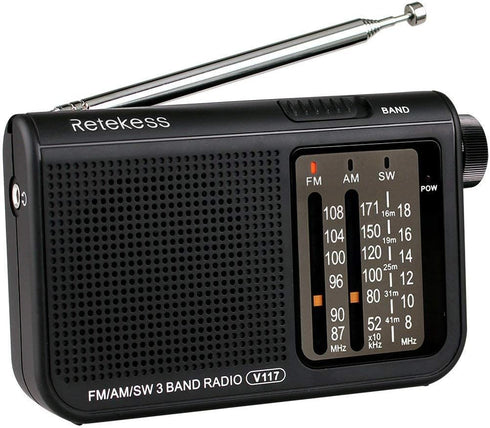 Retekess V117 Portable Radios - AM FM Shortwave Radio with Clear Dial, Best Reception for Seniors (Black)