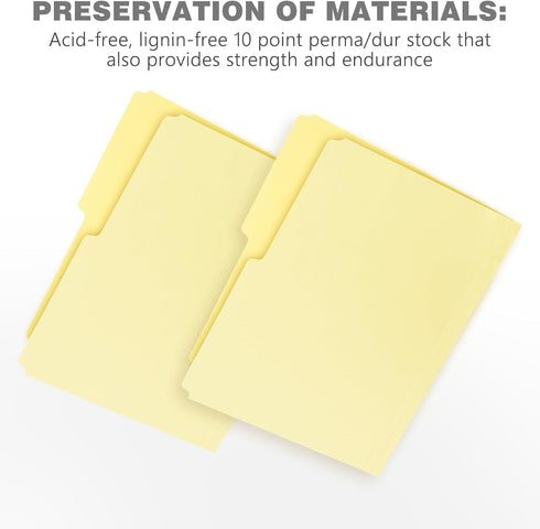 Lineco Archival Legal Size File Folders, Organize Important Documents, 9.5" x 14.75" with 1/2-Cut Tab