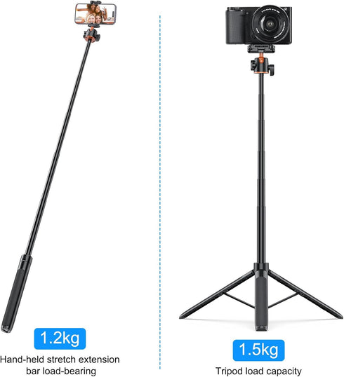 YicDofu 54"/1.4m 360 Phone Selfie Stick Tripod, Ball Head Adjustable Portable Stand with Phone Clip Lightweight