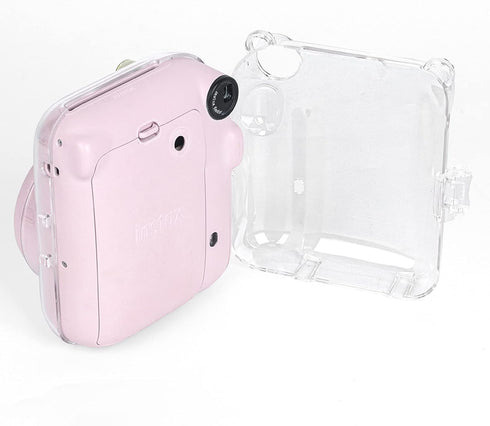 MUZIRI KINOKOO Clear Protective Case for Fuji Instax Mini 12, Hard PVC Carrying Case with Rainbow Shoulder Strap