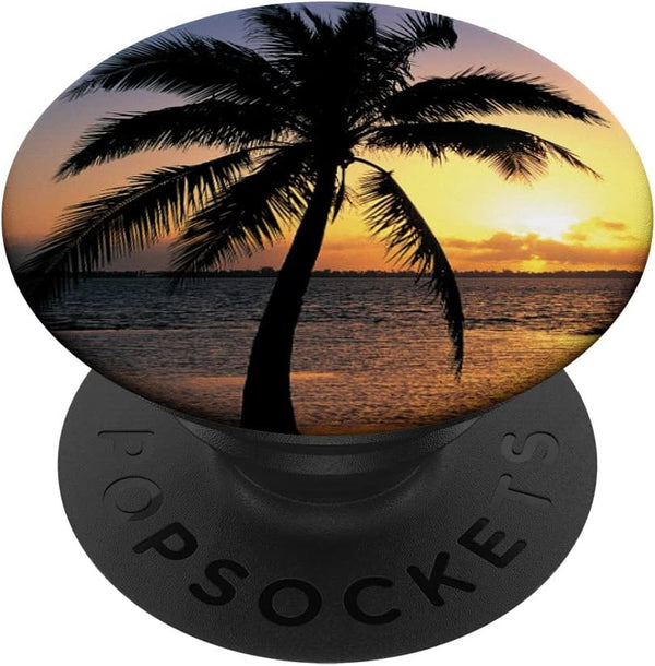 Sunset Beach Tropical Palm Tree PopSockets Swappable PopGrip, Blue Ocean Sea Nature Design
