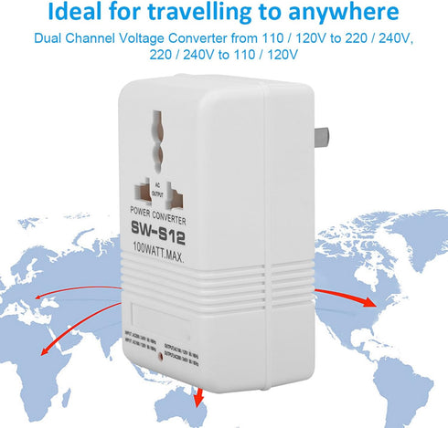 GOTOTOP SW-S12 100W 2 Travel Power Converter, Power Converter Way Foreign Electricity Transformer for Home Appliances