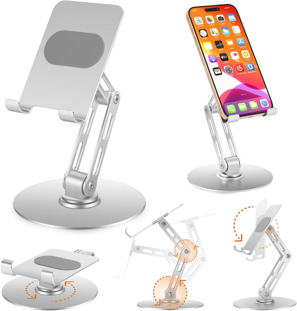 Xiaoshuang Adjustable Aluminum Phone Stand for Desk, No Wobble Heavy Base, Height Adjustable