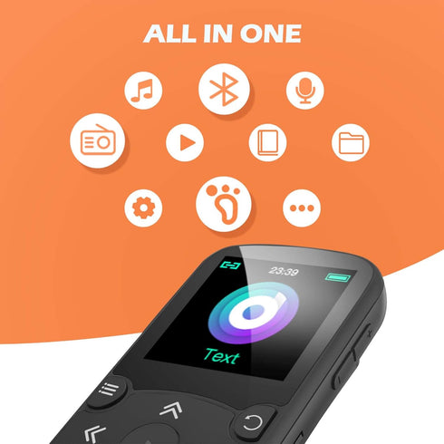 AGPTEK 64GB MP3 A65 5.3 128GB Player with Clip, Bluetooth Lossless Sound with FM Radio, Voice Recorder for Sport