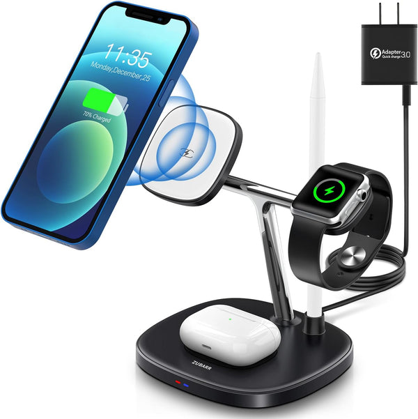 4 in 1 Fast Wireless Charger, Magnetic Wireless Charging Station for Multiple Devices