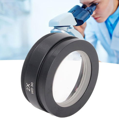 2X Auxiliary Objective Lens, Aluminium Alloy WD30 2X Barlow Lens for Stereo Microscope