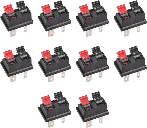 uxcell 10Pcs 2 Way Spring Speaker Terminal Clip Push Release Connector Cable Terminals Strip Block WP2-203