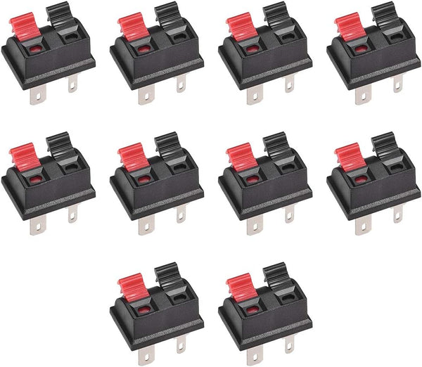 uxcell 10Pcs 2 Way Spring Speaker Terminal Clip Push Release Connector Cable Terminals Strip Block WP2-203