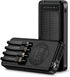 Outdoor Solar Portable Power Bank with Wireless Charging, 10000mAh Battery, IP65 Waterproof