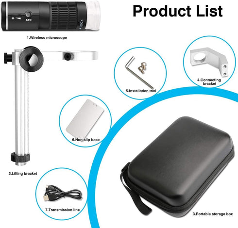 WiFi Digital Microscope for iPhone Android Phone Mac Windows, HD 1080P/720P Video Record, 50-1000X Magnification