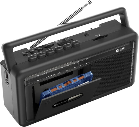 KLIM Portable Cassette Player & Tape Recorder Boombox with AM/FM Radio, USB, Bluetooth,