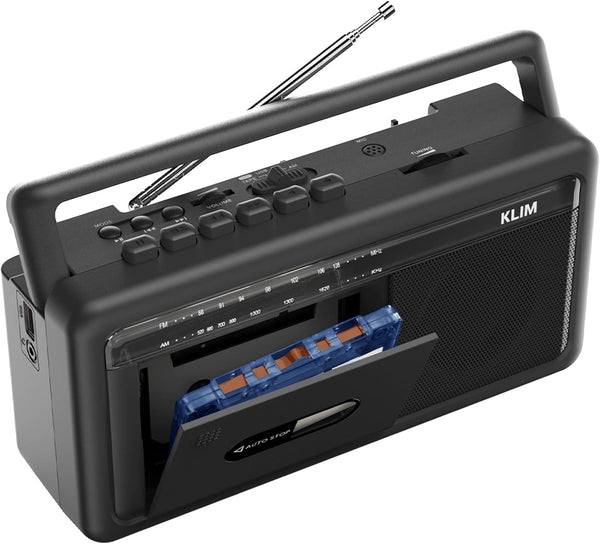 KLIM Portable Cassette Player & Tape Recorder Boombox with AM/FM Radio, USB, Bluetooth,