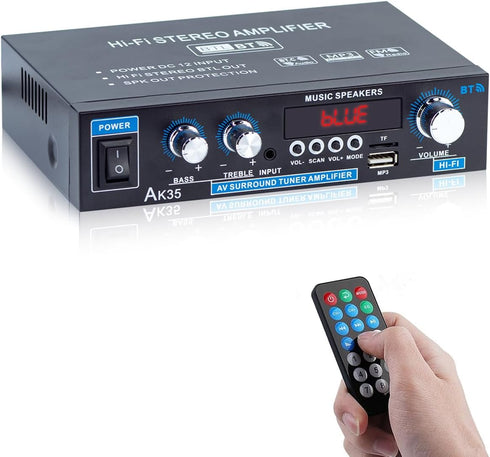 AK35 Bluetooth 5.0 Stereo Amplifier, 2.0 Channel Mini Audio Receiver, 30Wx2 Home