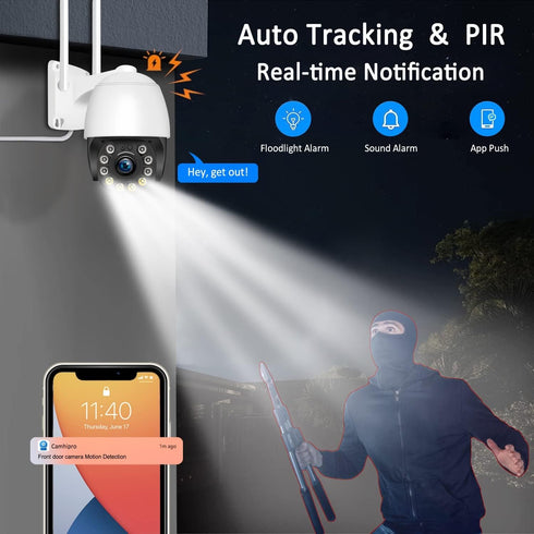 Security Camera Outdoor Wired with Night Vision Color, 360 WiFi Cameras for Home Security and Motion Detection