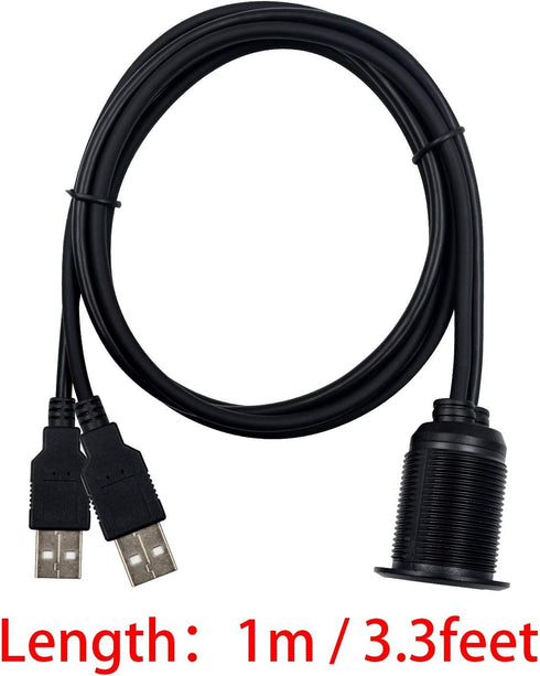 Duttek USB Panel Flush Mount Cable - Dual USB 2.0 Male to Female Extension Cable, USB Mount for Car, Boat, Motorcycle
