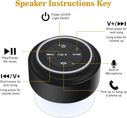Waterproof Shower Speaker | Portable Bluetooth Speaker with Suction Cup, IPX7 Waterproof for Shower, Pool, Travel, Beach
