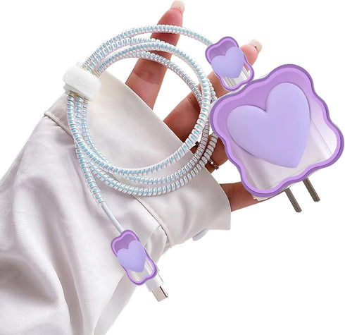 Cute 3D Love Heart Cable Protector for iPhone Charger, Data Line Saver for iPhone 11 12 13 14 Pro Max - Purple