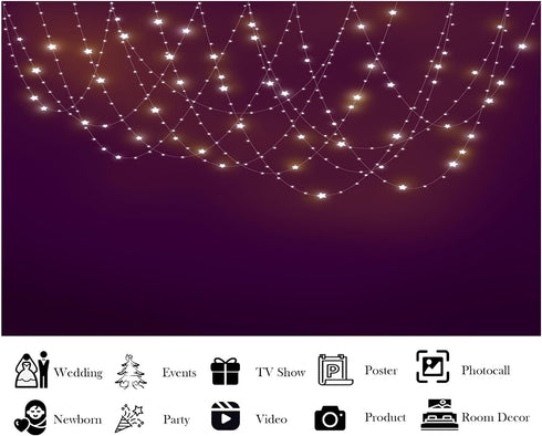 LidyMini 10x8ft Fabric Purple Star String Light Backdrop Dreamy Glowing Night Background Prom Party Decorations Home