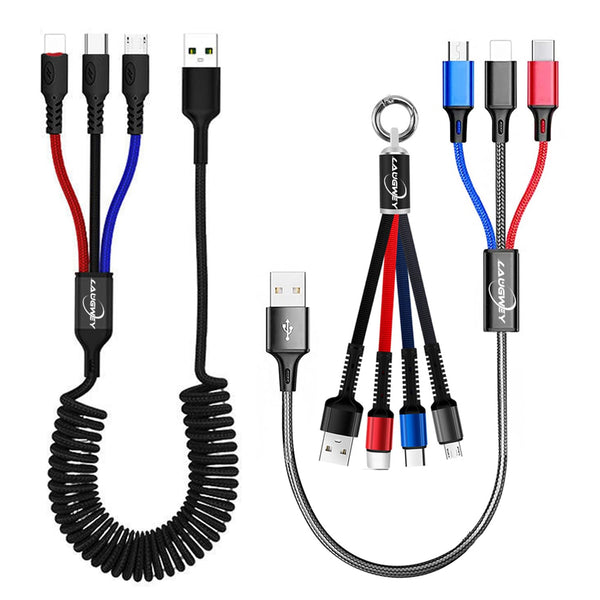3 Pack 3 in 1 Nylon Braided Multifunction USB Charging Cable Set, Fast Charger Cords for Home, Office, Car.