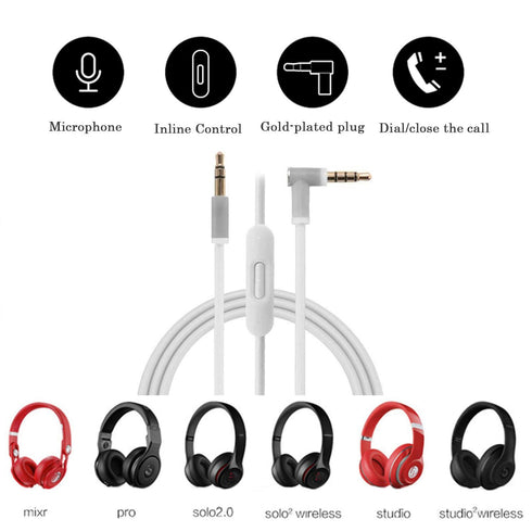 Replacement Audio Cable with Microphone and Control for Beats Headphones Solo, Studio, Pro, Detox, Wireless, Mixr,