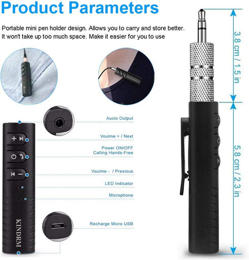 Upgraded Bluetooth Aux Adapter, KINDRM Bluetooth 5.0 Stereo Audio Receiver, Mini Portable 3.5mm Wireless Adapter