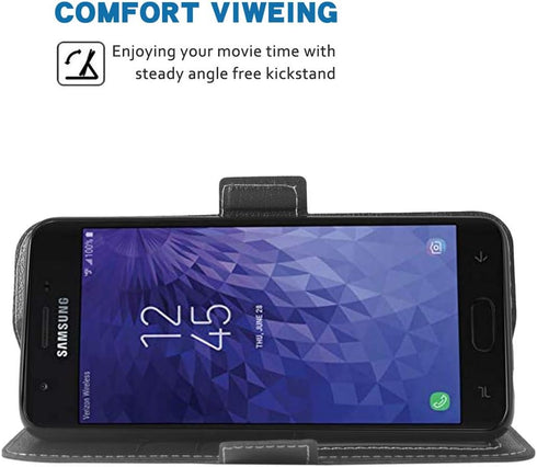 Phone Case for Samsung Galaxy J7 Star J 7 Crown 7J Refine 2018, PU Leather Flip Wallet Case, Black