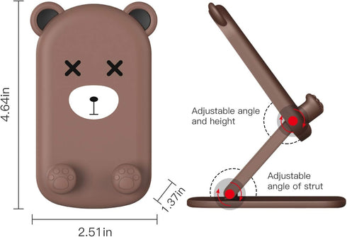 Cute Cell Phone Stand, Foldable Adjustable Animal Phone Holder for Desk, Compatible with iPhone and iPad