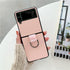 Lunivop Ultra Slim Case for Samsung Galaxy Z Flip 3 5G, Hard Plastic PU Leather Shockproof Cover with Metal Ring - Pink