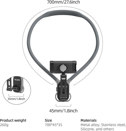 Neck Phone Holder POV/Vlog Mount, Hands-Free Phone Neck Holder with Clip and Chest Strap for Video Recording