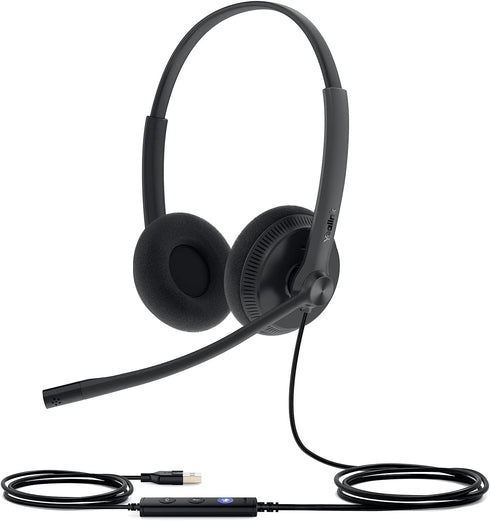 Yealink UH34 USB Wired Headset with Mic, Stereo Headphones with Noise Cancelling Microphone for Professional Business