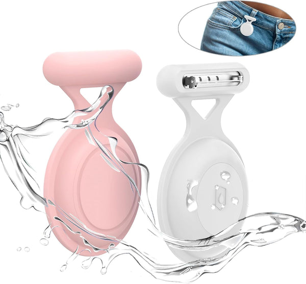AirTag Holder Case with Brooch Pin - 2 Packs Waterproof Hidden AirTag Case for Kids and Item Locator (White+Pink)